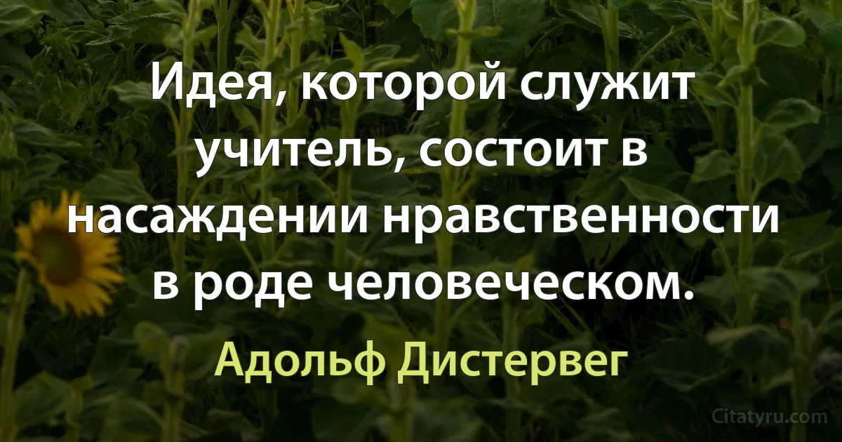 Идея, которой служит учитель, состоит в насаждении нравственности в роде человеческом. (Адольф Дистервег)