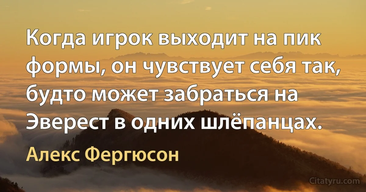 Когда игрок выходит на пик формы, он чувствует себя так, будто может забраться на Эверест в одних шлёпанцах. (Алекс Фергюсон)