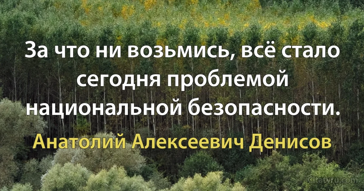 За что ни возьмись, всё стало сегодня проблемой национальной безопасности. (Анатолий Алексеевич Денисов)