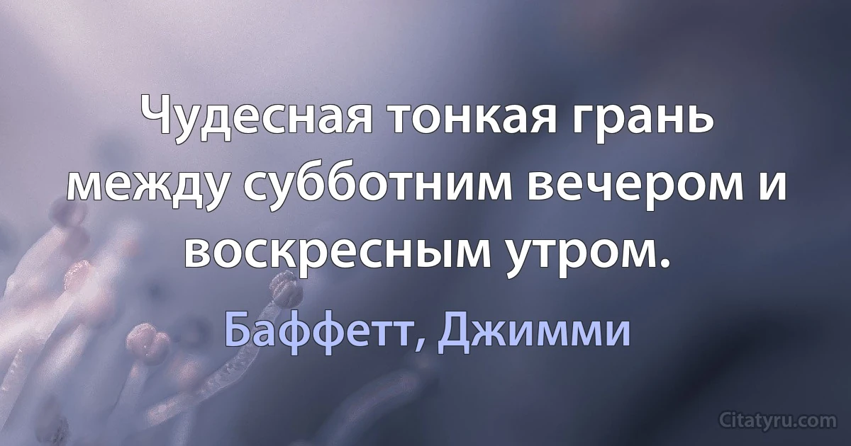 Чудесная тонкая грань между субботним вечером и воскресным утром. (Баффетт, Джимми)