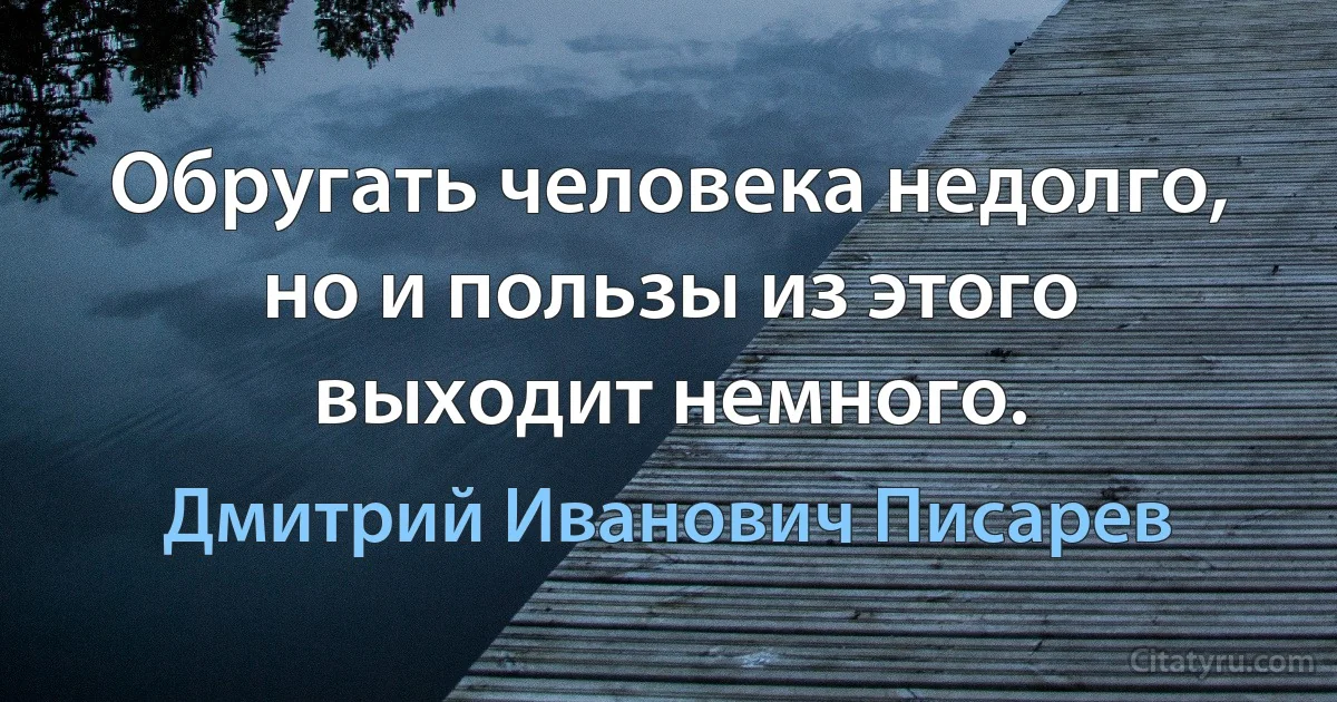 Обругать человека недолго, но и пользы из этого выходит немного. (Дмитрий Иванович Писарев)