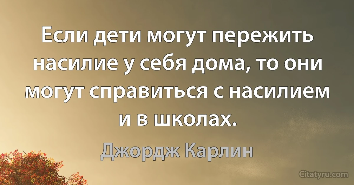 Если дети могут пережить насилие у себя дома, то они могут справиться с насилием и в школах. (Джордж Карлин)