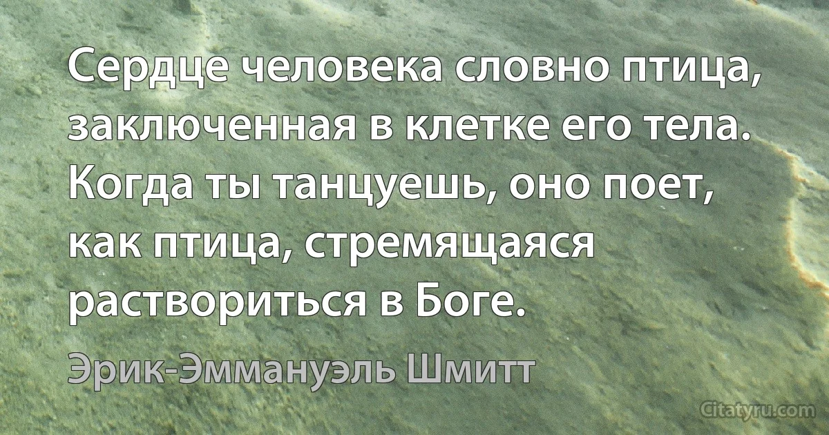 Сердце человека словно птица, заключенная в клетке его тела. Когда ты танцуешь, оно поет, как птица, стремящаяся раствориться в Боге. (Эрик-Эммануэль Шмитт)