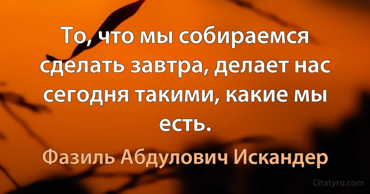 То, что мы собираемся сделать завтра, делает нас сегодня такими, какие мы есть. (Фазиль Абдулович Искандер)