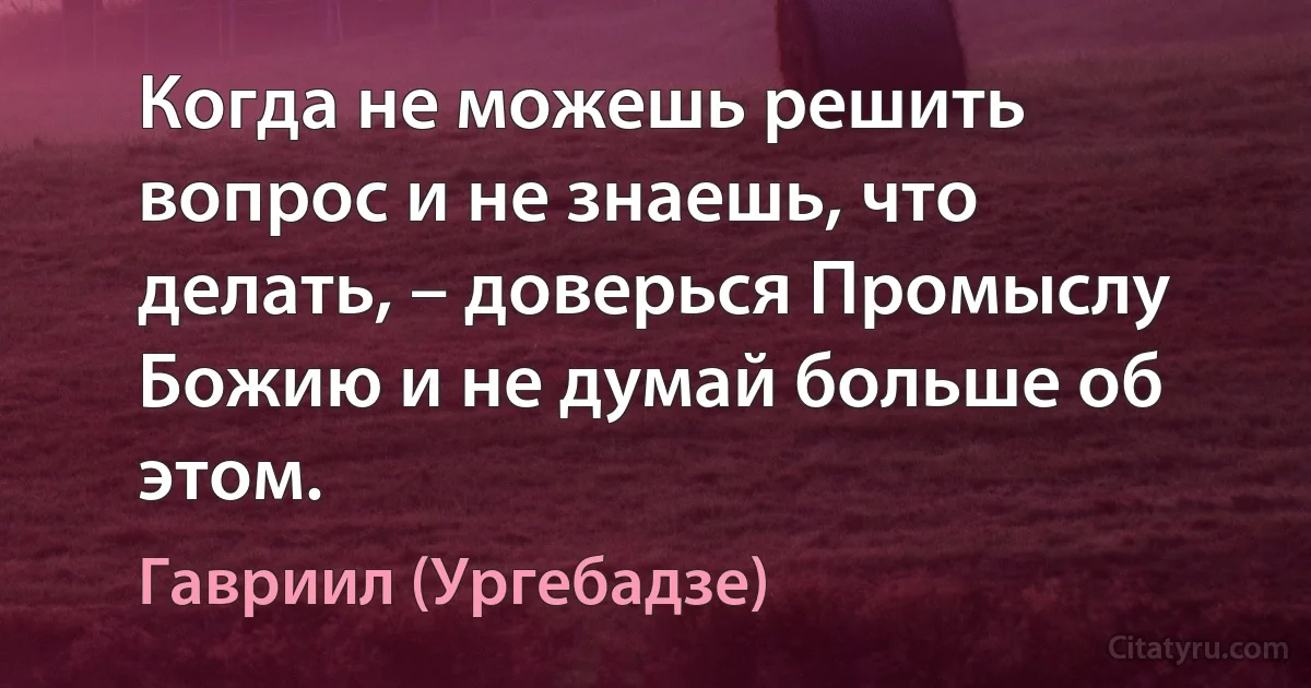 Когда не можешь решить вопрос и не знаешь, что делать, – доверься Промыслу Божию и не думай больше об этом. (Гавриил (Ургебадзе))