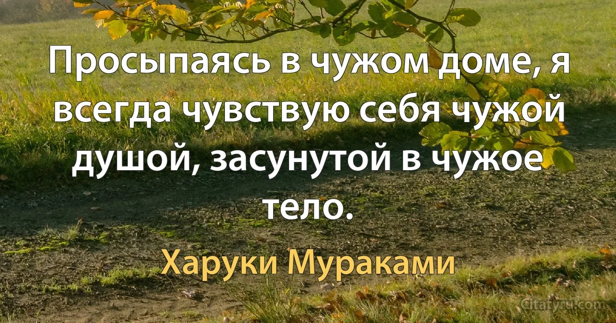 Просыпаясь в чужом доме, я всегда чувствую себя чужой душой, засунутой в чужое тело. (Харуки Мураками)