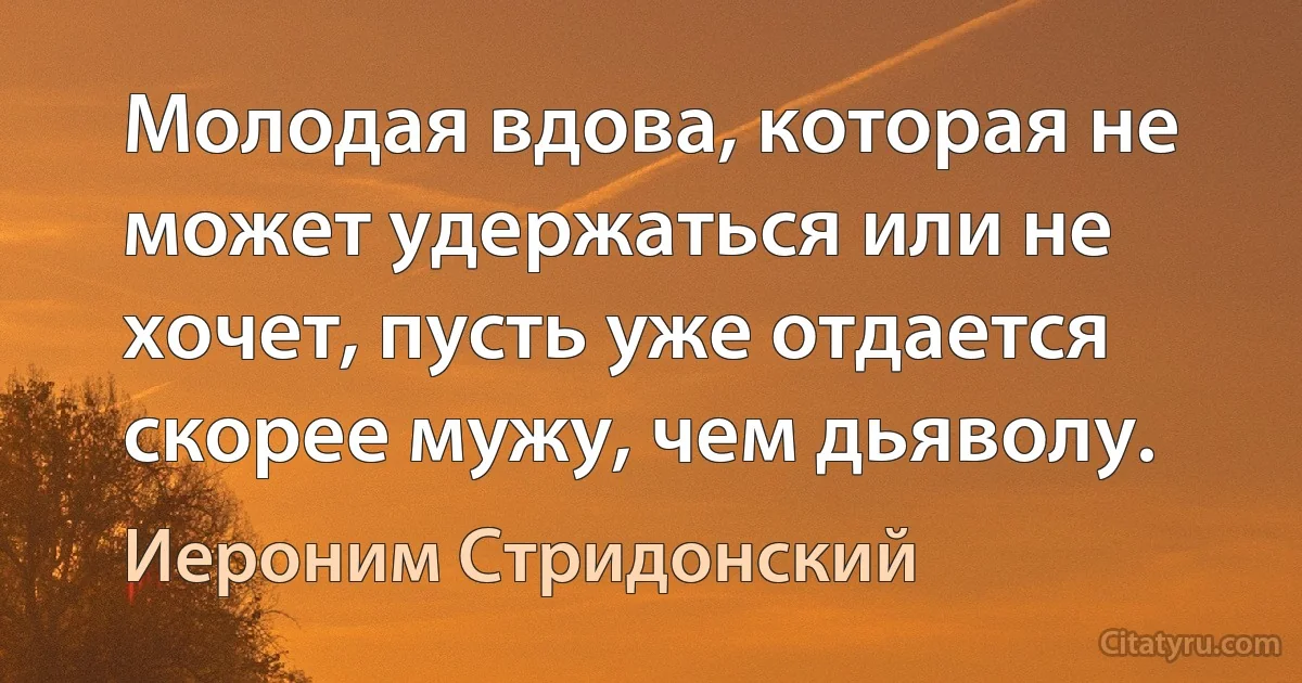 Молодая вдова, которая не может удержаться или не хочет, пусть уже отдается скорее мужу, чем дьяволу. (Иероним Стридонский)