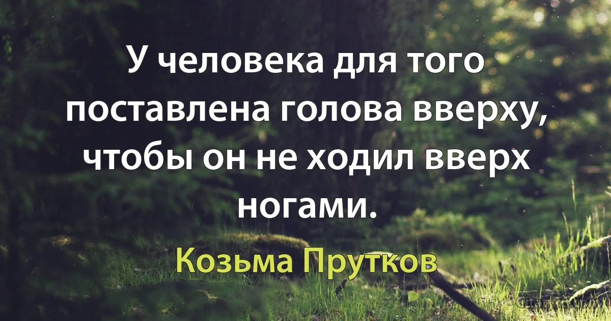 У человека для того поставлена голова вверху, чтобы он не ходил вверх ногами. (Козьма Прутков)