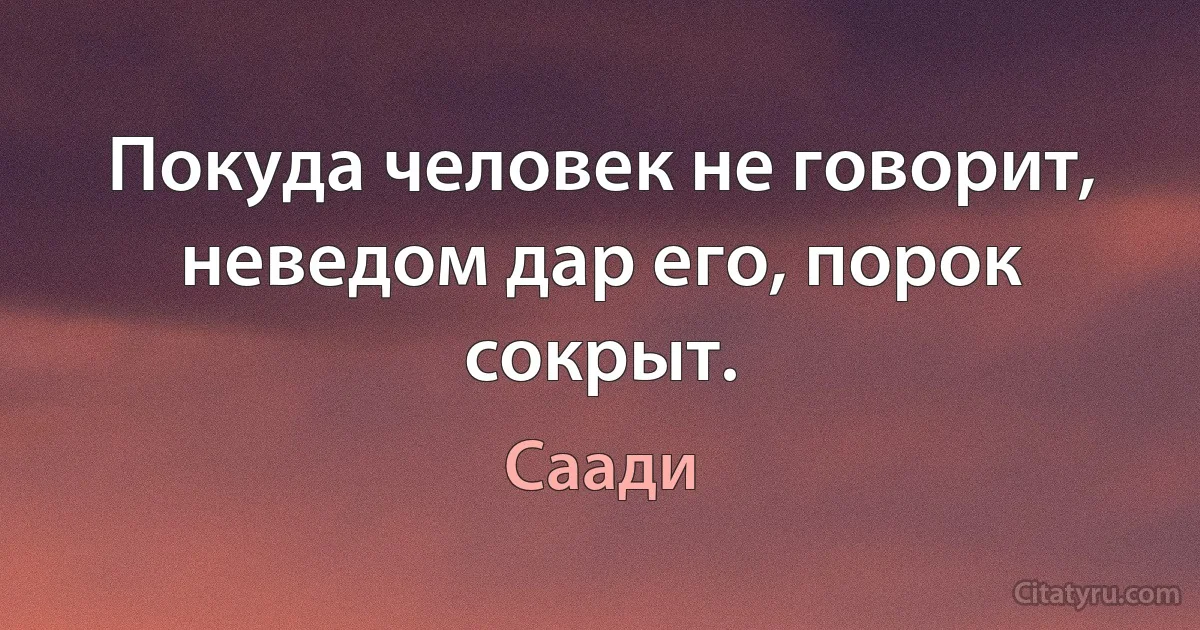 Покуда человек не говорит, неведом дар его, порок сокрыт. (Саади)