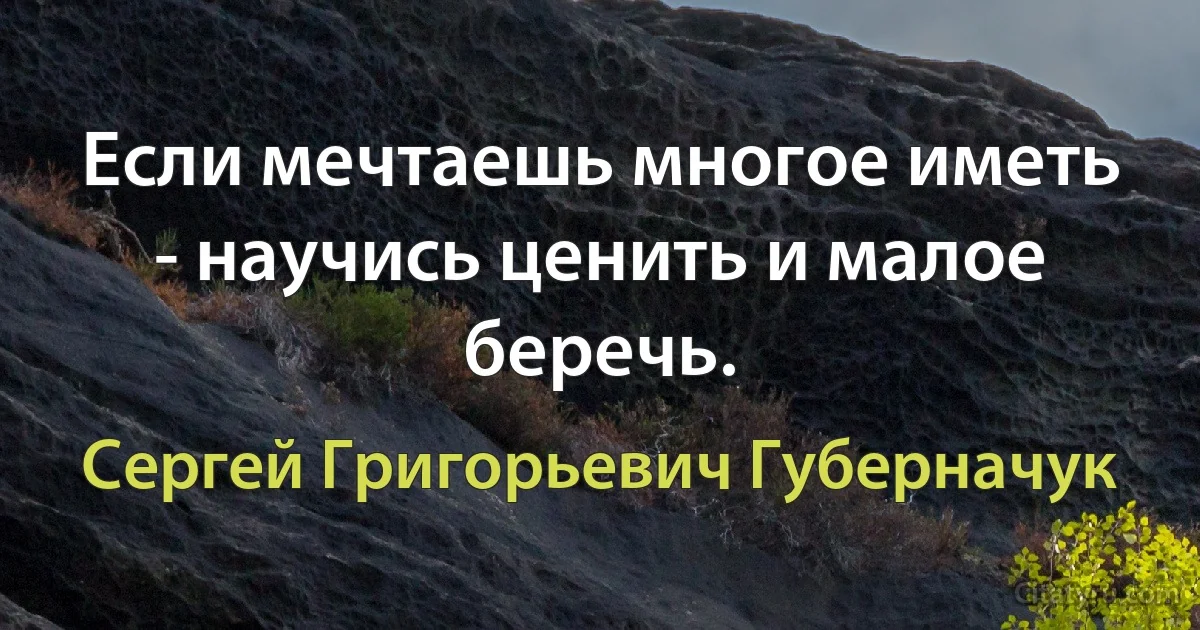 Если мечтаешь многое иметь - научись ценить и малое беречь. (Сергей Григорьевич Губерначук)