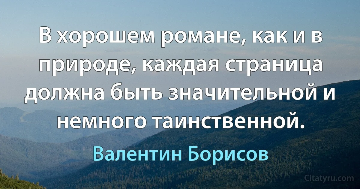 В хорошем романе, как и в природе, каждая страница должна быть значительной и немного таинственной. (Валентин Борисов)