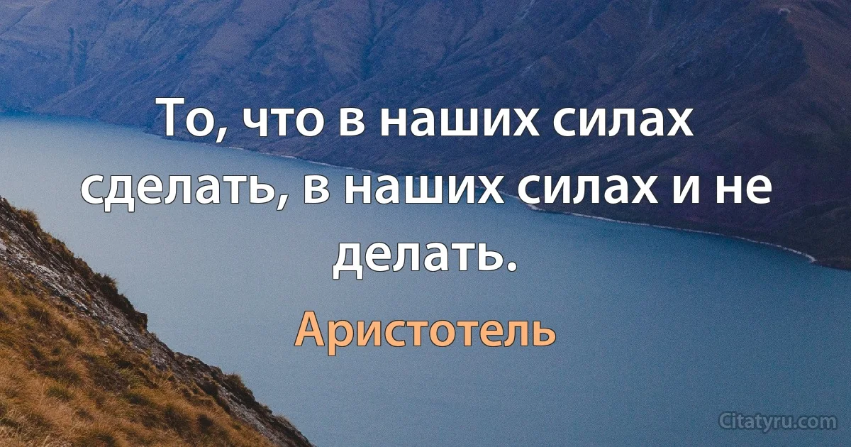 То, что в наших силах сделать, в наших силах и не делать. (Аристотель)