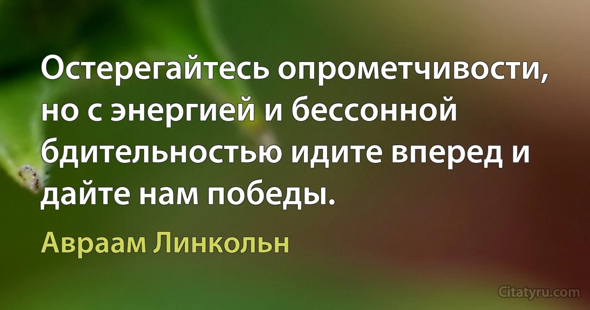 Остерегайтесь опрометчивости, но с энергией и бессонной бдительностью идите вперед и дайте нам победы. (Авраам Линкольн)