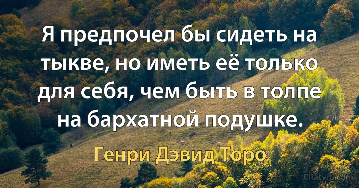 Я предпочел бы сидеть на тыкве, но иметь её только для себя, чем быть в толпе на бархатной подушке. (Генри Дэвид Торо)