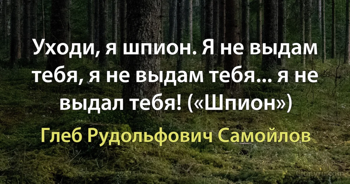 Уходи, я шпион. Я не выдам тебя, я не выдам тебя... я не выдал тебя! («Шпион») (Глеб Рудольфович Самойлов)