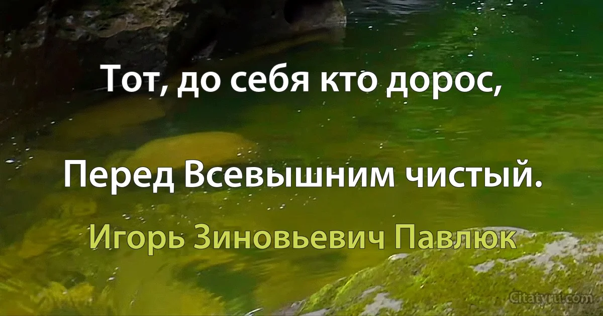 Тот, до себя кто дорос,

Перед Всевышним чистый. (Игорь Зиновьевич Павлюк)