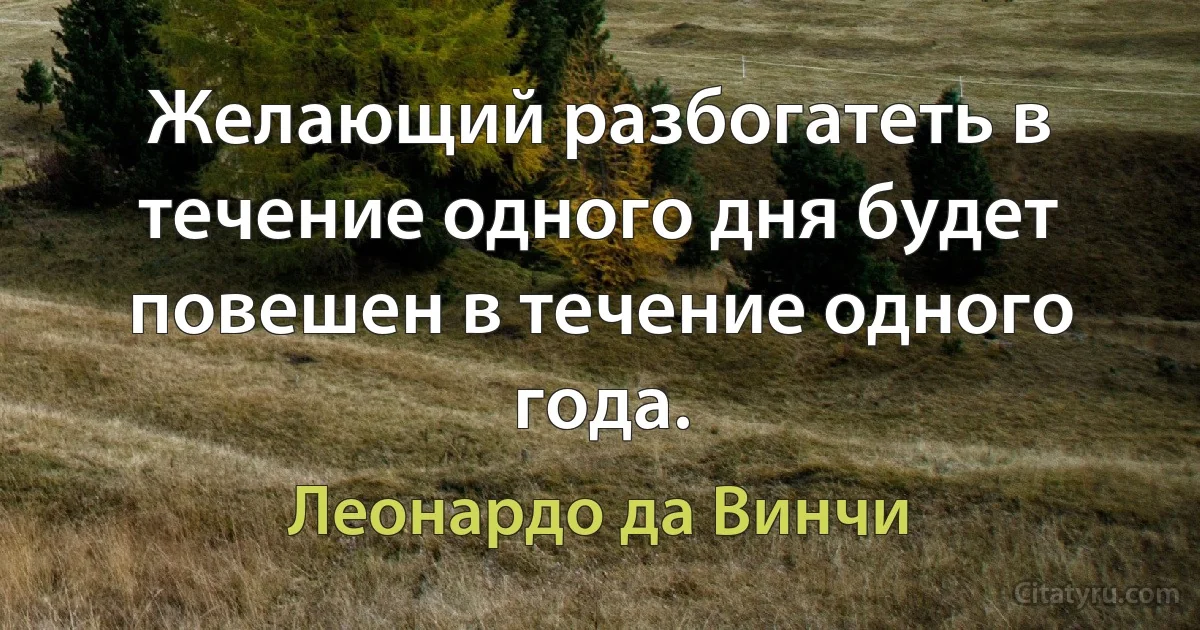 Желающий разбогатеть в течение одного дня будет повешен в течение одного года. (Леонардо да Винчи)