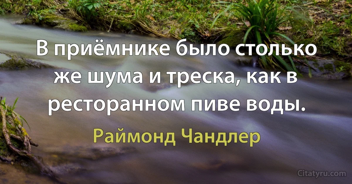 В приёмнике было столько же шума и треска, как в ресторанном пиве воды. (Раймонд Чандлер)