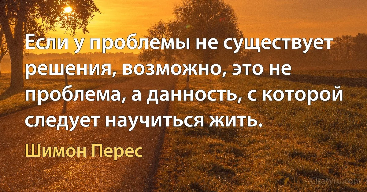 Если у проблемы не существует решения, возможно, это не проблема, а данность, с которой следует научиться жить. (Шимон Перес)