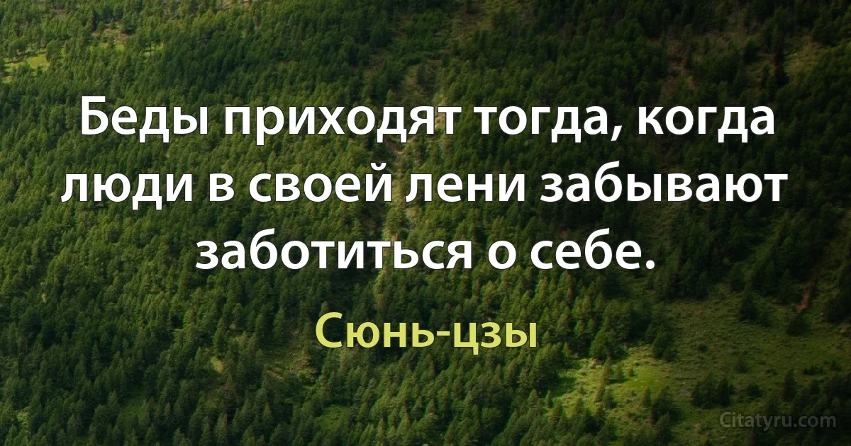 Беды приходят тогда, когда люди в своей лени забывают заботиться о себе. (Сюнь-цзы)