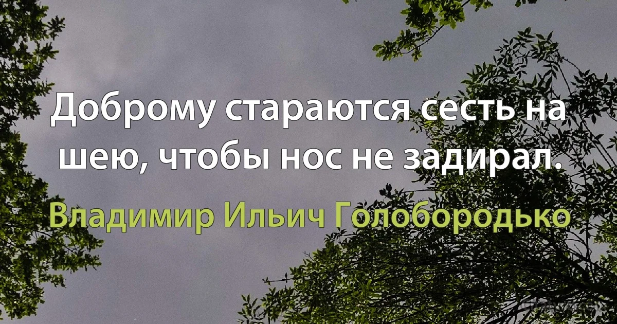 Доброму стараются сесть на шею, чтобы нос не задирал. (Владимир Ильич Голобородько)