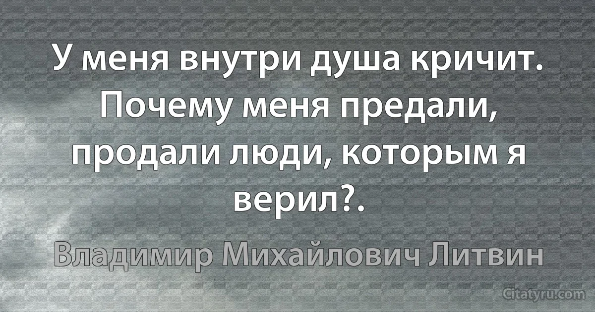 У меня внутри душа кричит. Почему меня предали, продали люди, которым я верил?. (Владимир Михайлович Литвин)