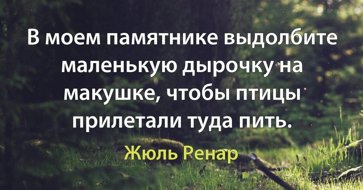 В моем памятнике выдолбите маленькую дырочку на макушке, чтобы птицы прилетали туда пить. (Жюль Ренар)