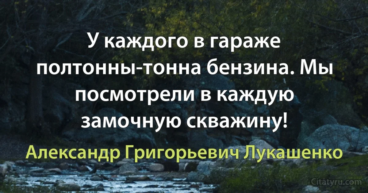 У каждого в гараже полтонны-тонна бензина. Мы посмотрели в каждую замочную скважину! (Александр Григорьевич Лукашенко)