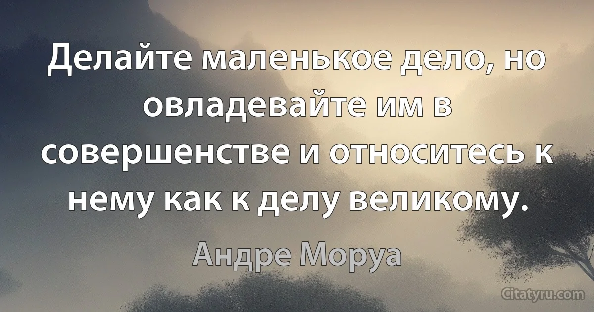 Делайте маленькое дело, но овладевайте им в совершенстве и относитесь к нему как к делу великому. (Андре Моруа)