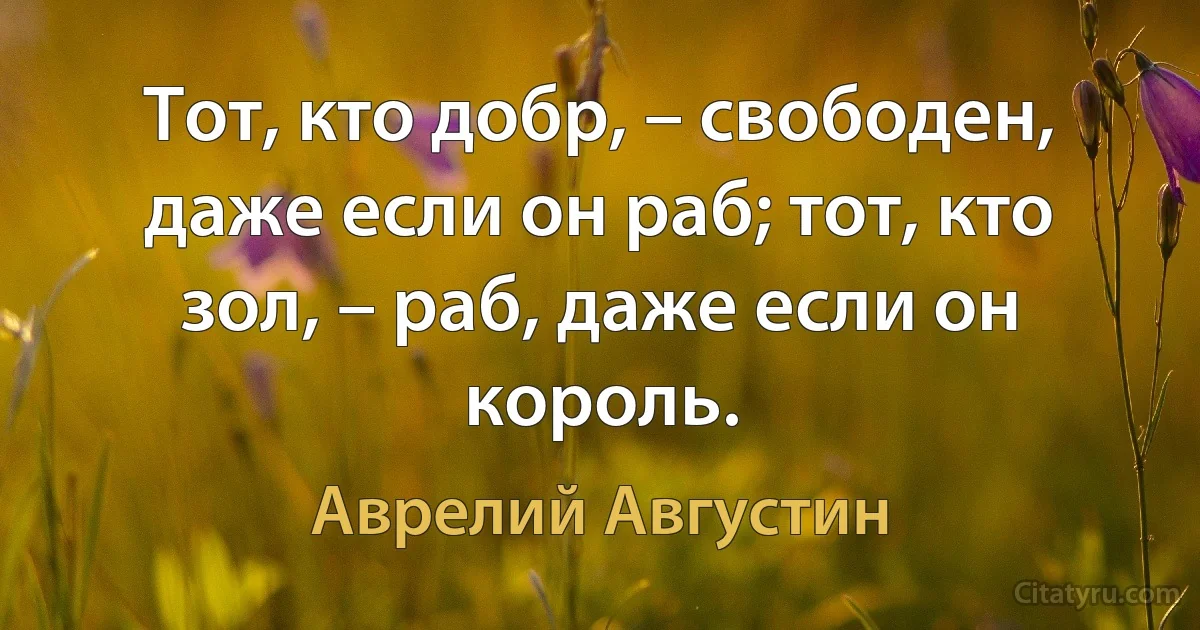 Тот, кто добр, – свободен, даже если он раб; тот, кто зол, – раб, даже если он король. (Аврелий Августин)