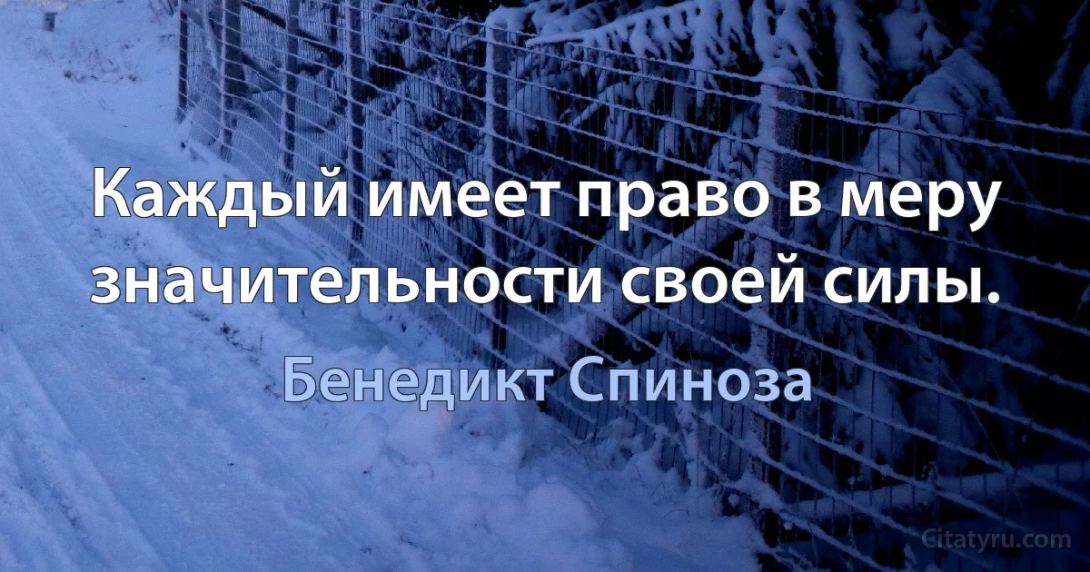 Каждый имеет право в меру значительности своей силы. (Бенедикт Спиноза)