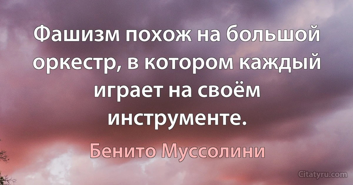 Фашизм похож на большой оркестр, в котором каждый играет на своём инструменте. (Бенито Муссолини)