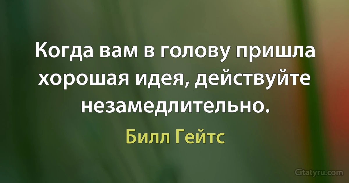 Когда вам в голову пришла хорошая идея, действуйте незамедлительно. (Билл Гейтс)