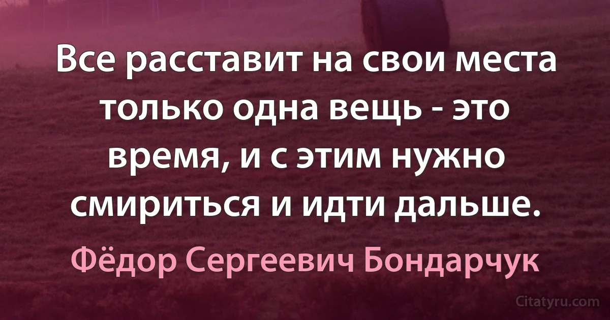 Все расставит на свои места только одна вещь - это время, и с этим нужно смириться и идти дальше. (Фёдор Сергеевич Бондарчук)