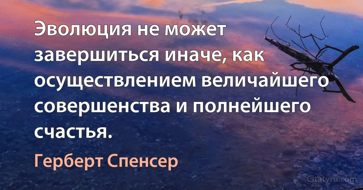 Эволюция не может завершиться иначе, как осуществлением величайшего совершенства и полнейшего счастья. (Герберт Спенсер)