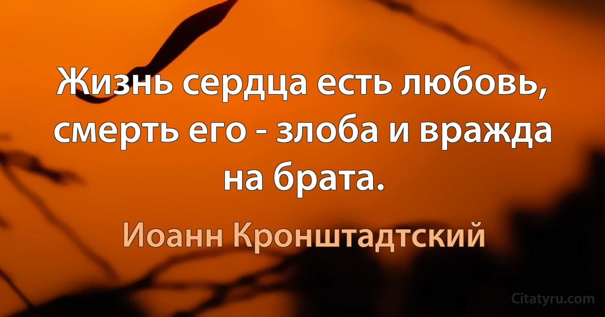 Жизнь сердца есть любовь, смерть его - злоба и вражда на брата. (Иоанн Кронштадтский)