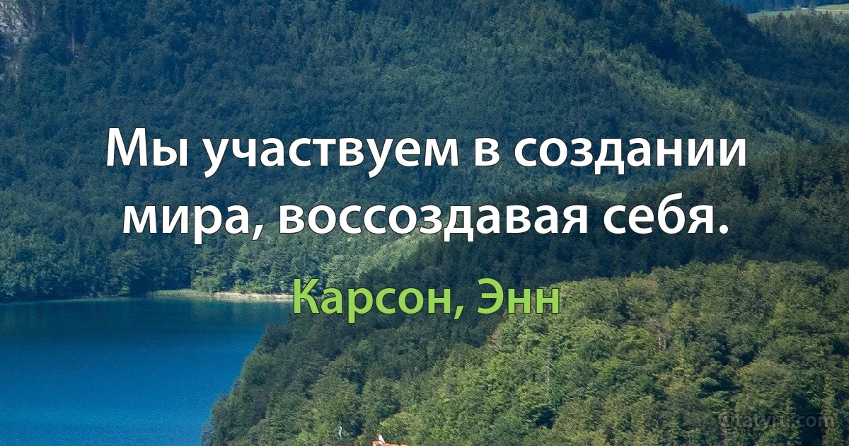 Мы участвуем в создании мира, воссоздавая себя. (Карсон, Энн)