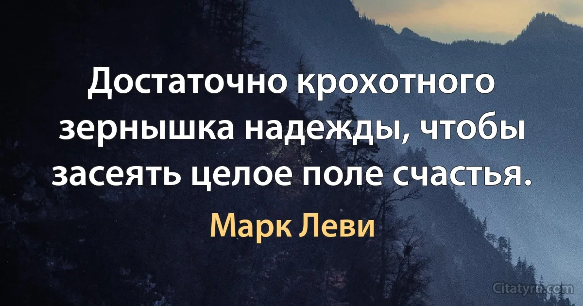 Достаточно крохотного зернышка надежды, чтобы засеять целое поле счастья. (Марк Леви)