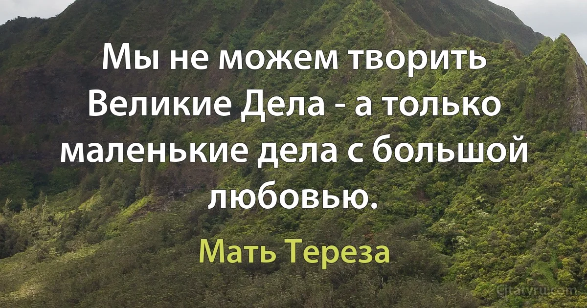 Мы не можем творить Великие Дела - а только маленькие дела с большой любовью. (Мать Тереза)