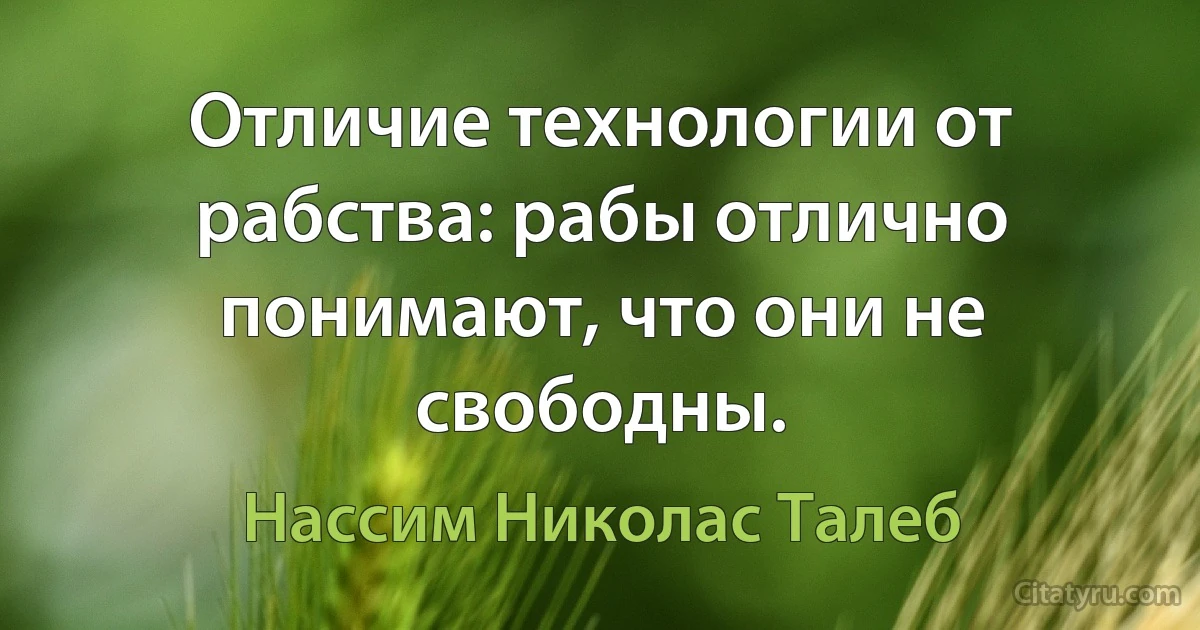 Отличие технологии от рабства: рабы отлично понимают, что они не свободны. (Нассим Николас Талеб)