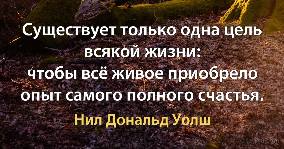 Существует только одна цель всякой жизни:
чтобы всё живое приобрело опыт самого полного счастья. (Нил Дональд Уолш)