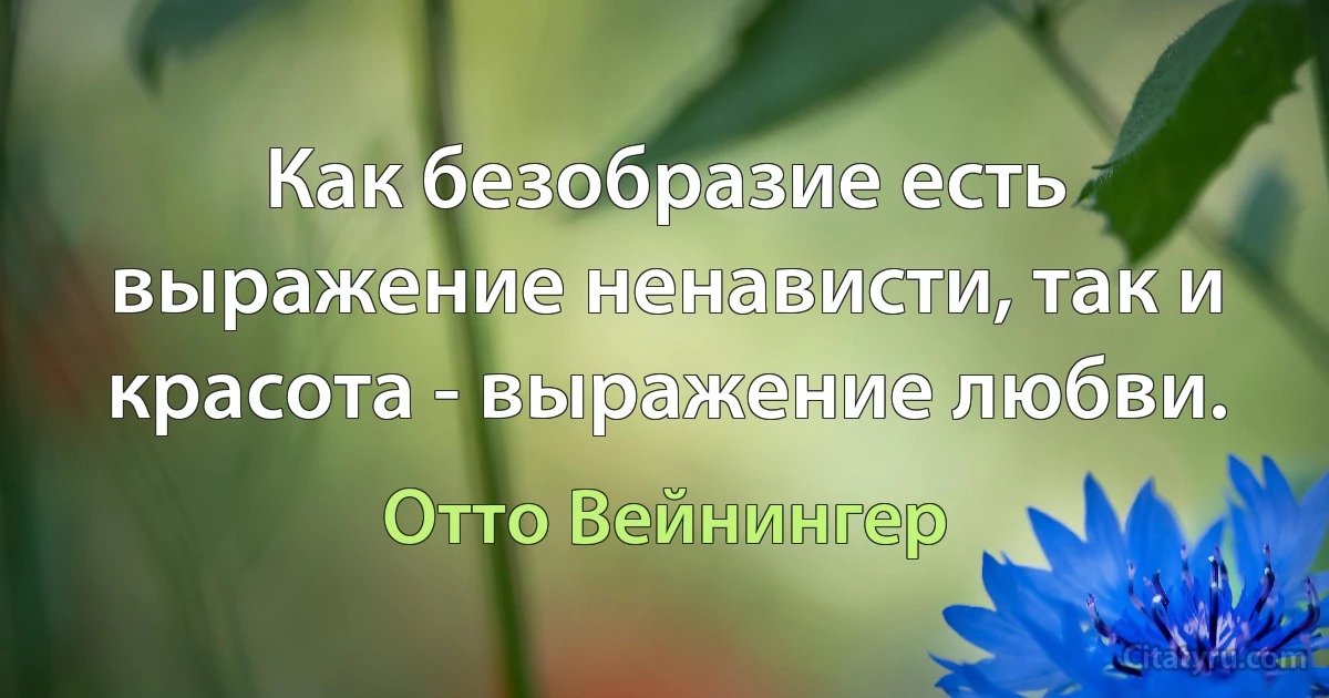 Как безобразие есть выражение ненависти, так и красота - выражение любви. (Отто Вейнингер)