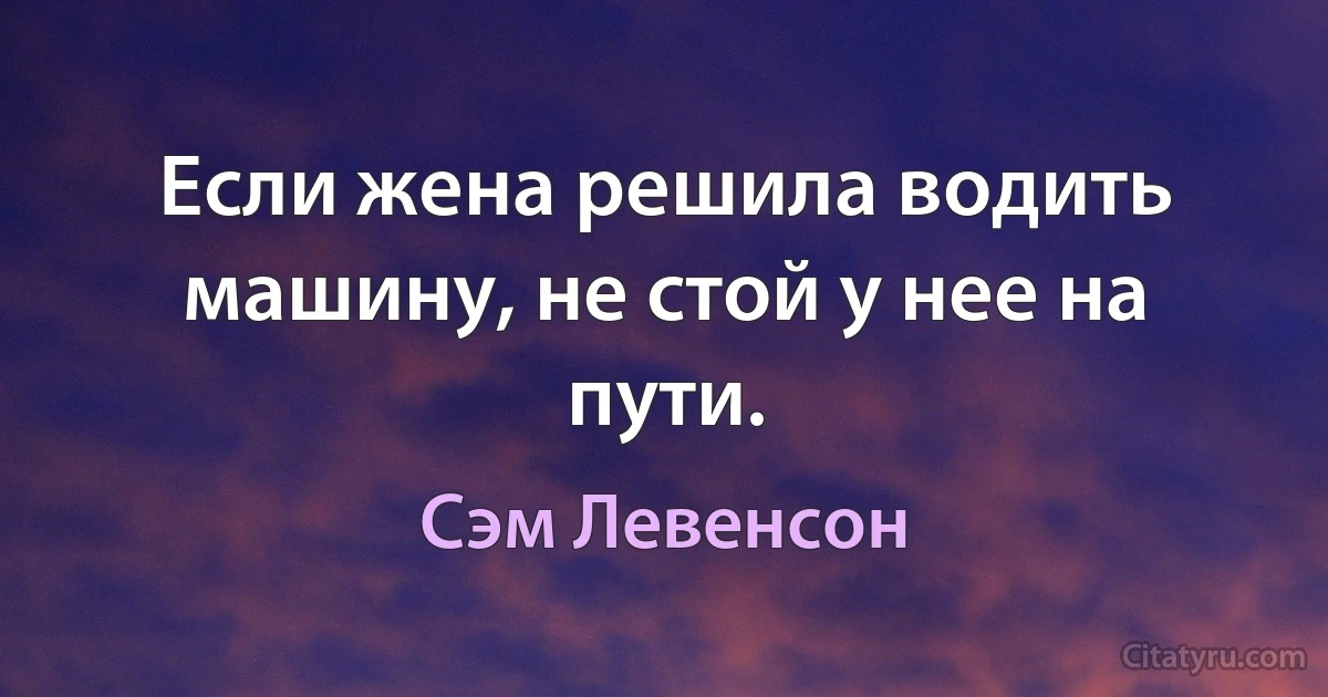 Если жена решила водить машину, не стой у нее на пути. (Сэм Левенсон)