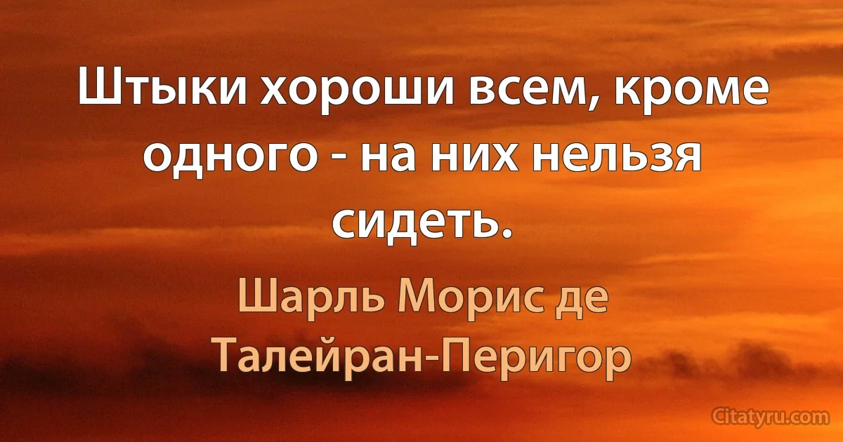 Штыки хороши всем, кроме одного - на них нельзя сидеть. (Шарль Морис де Талейран-Перигор)