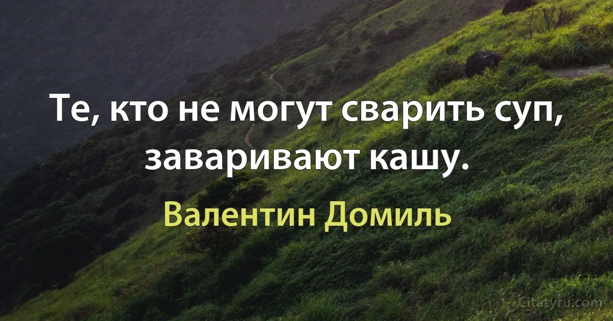 Те, кто не могут сварить суп, заваривают кашу. (Валентин Домиль)