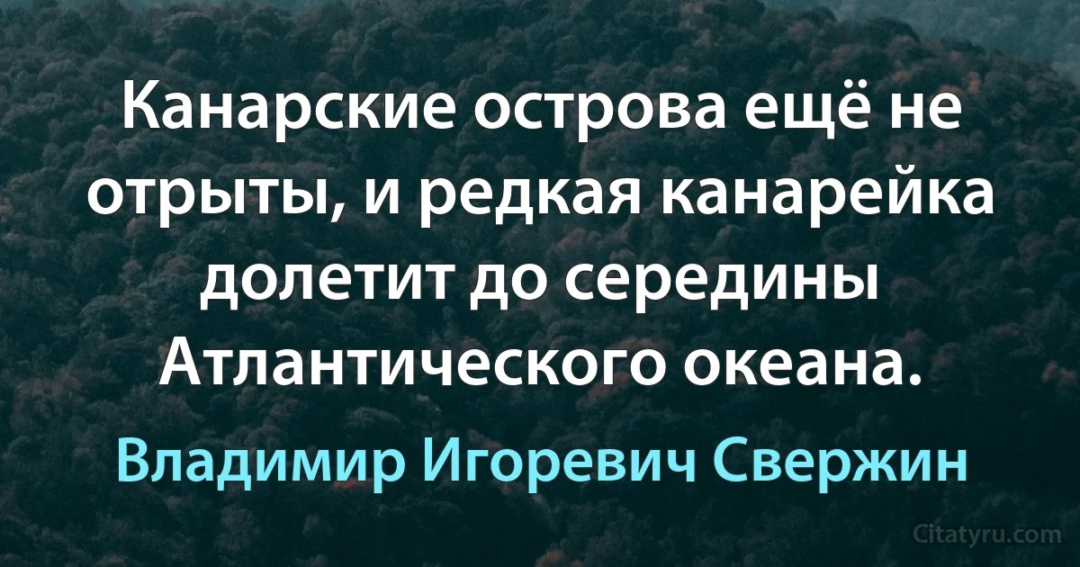 Канарские острова ещё не отрыты, и редкая канарейка долетит до середины Атлантического океана. (Владимир Игоревич Свержин)