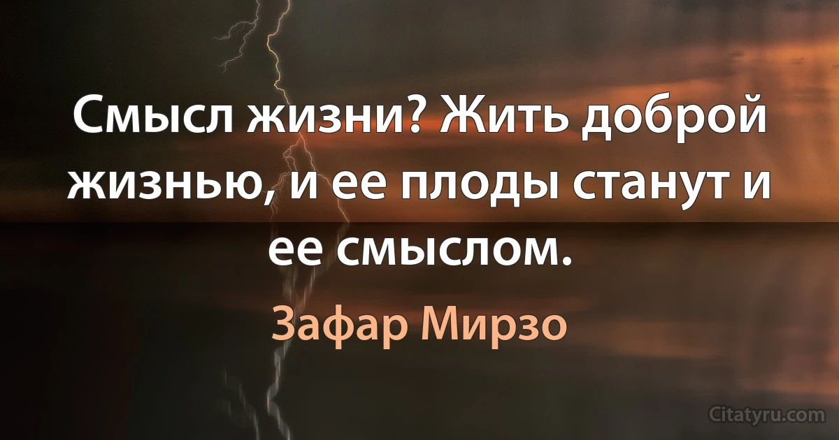 Смысл жизни? Жить доброй жизнью, и ее плоды станут и ее смыслом. (Зафар Мирзо)