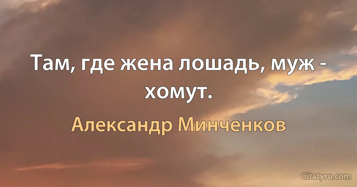 Там, где жена лошадь, муж - хомут. (Александр Минченков)