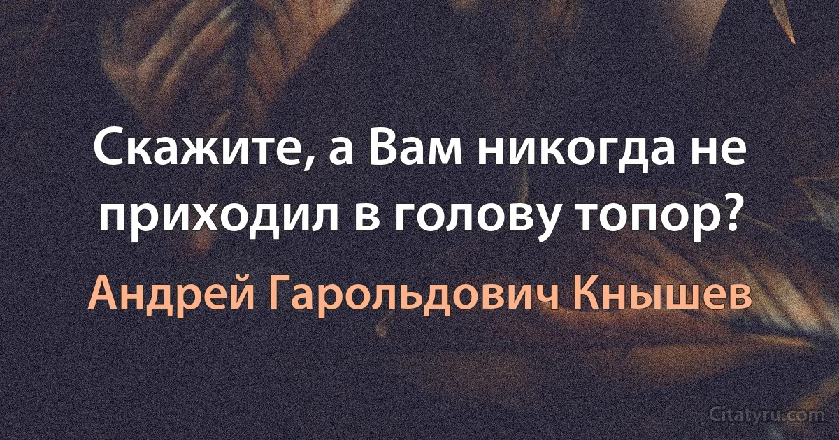 Скажите, а Вам никогда не приходил в голову топор? (Андрей Гарольдович Кнышев)