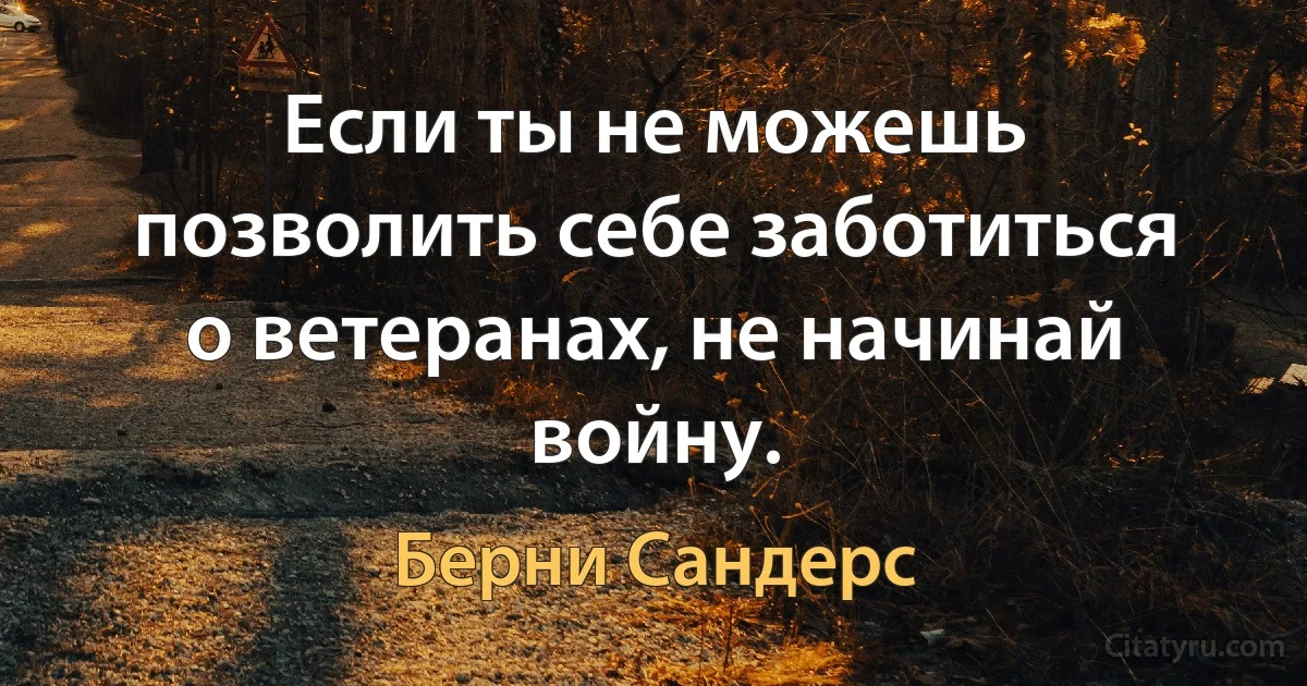 Если ты не можешь позволить себе заботиться о ветеранах, не начинай войну. (Берни Сандерс)